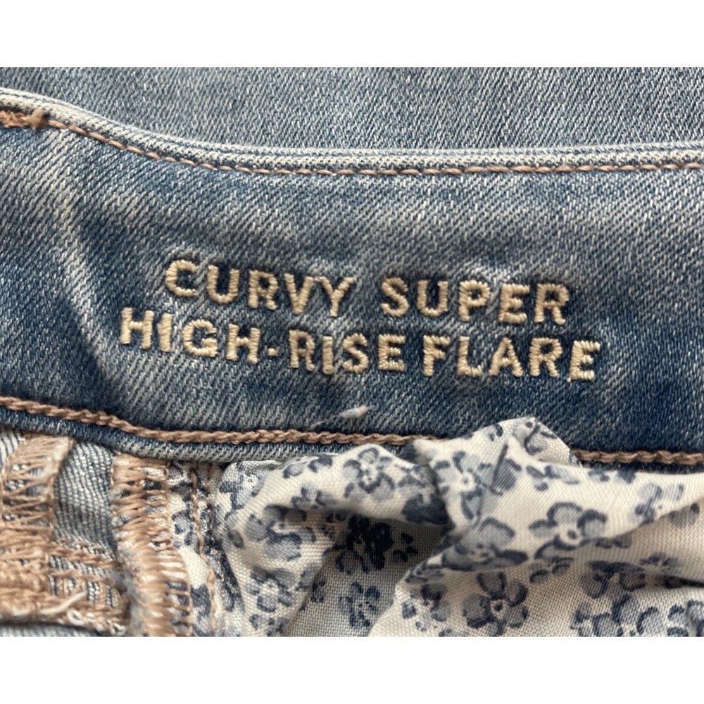 American‎ Eagle Denim Jeans Curvy High Rise Flare Distressed Blue Women's 2 - Picture 8 of 8